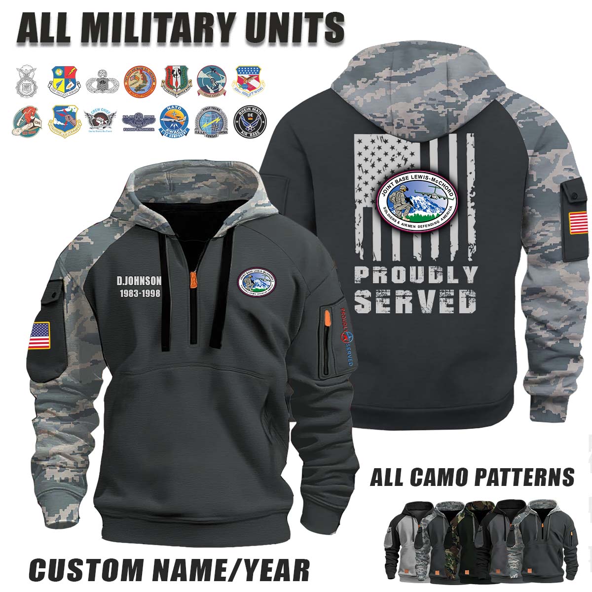 Joint Base Lewisâ€“McChord_Camo Halfzip Hoodie