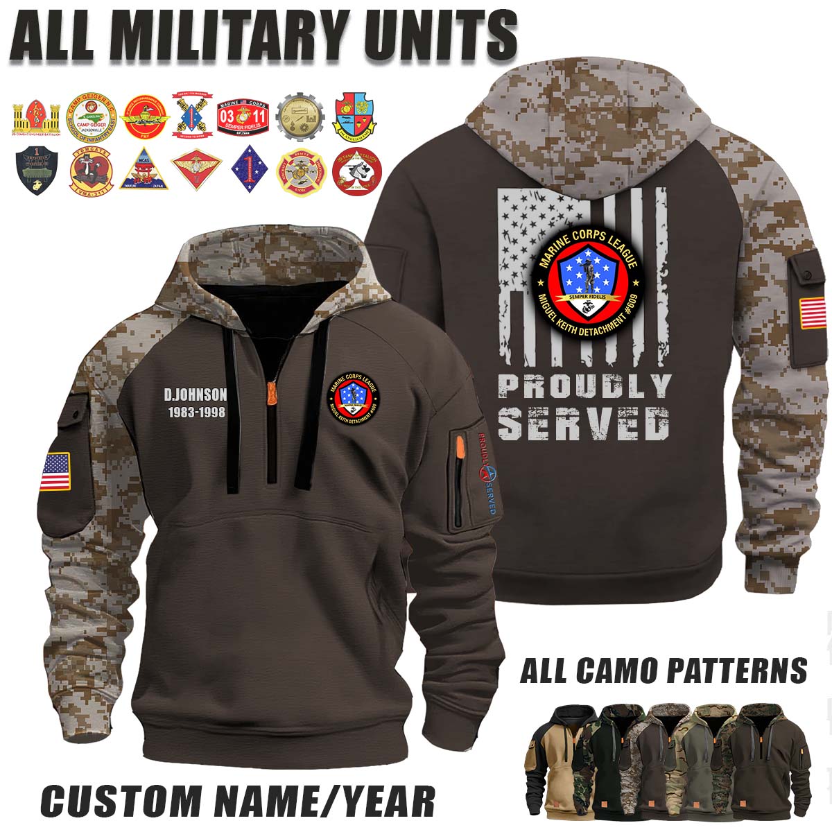MCL Marine Corps League Miguel Keith Detachment 609_Camo Halfzip Hoodie