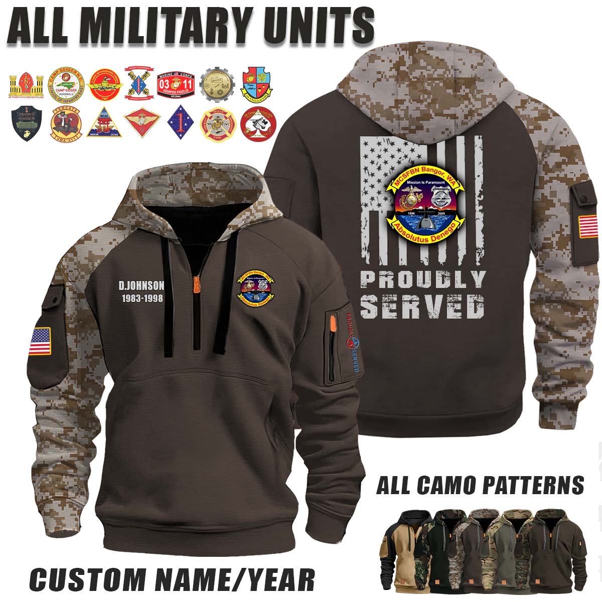 MCSFBn Bangor Marine Corps Security Force Battalion Bangor_Camo Halfzip Hoodie