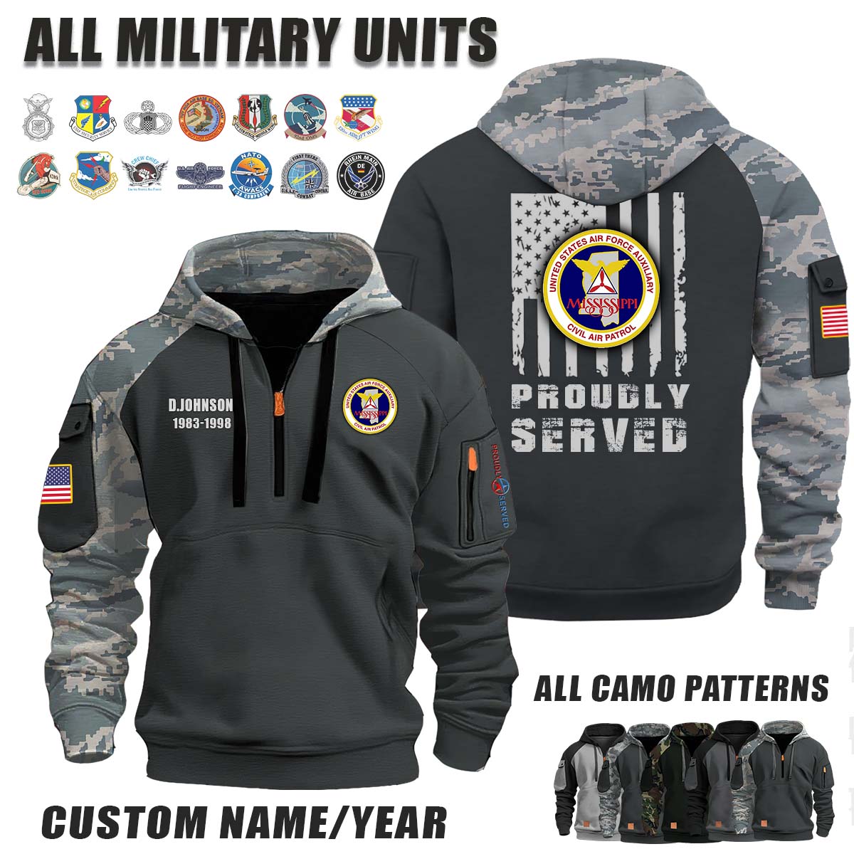 Mississippi Wing Civil Air Patrol_Camo Halfzip Hoodie