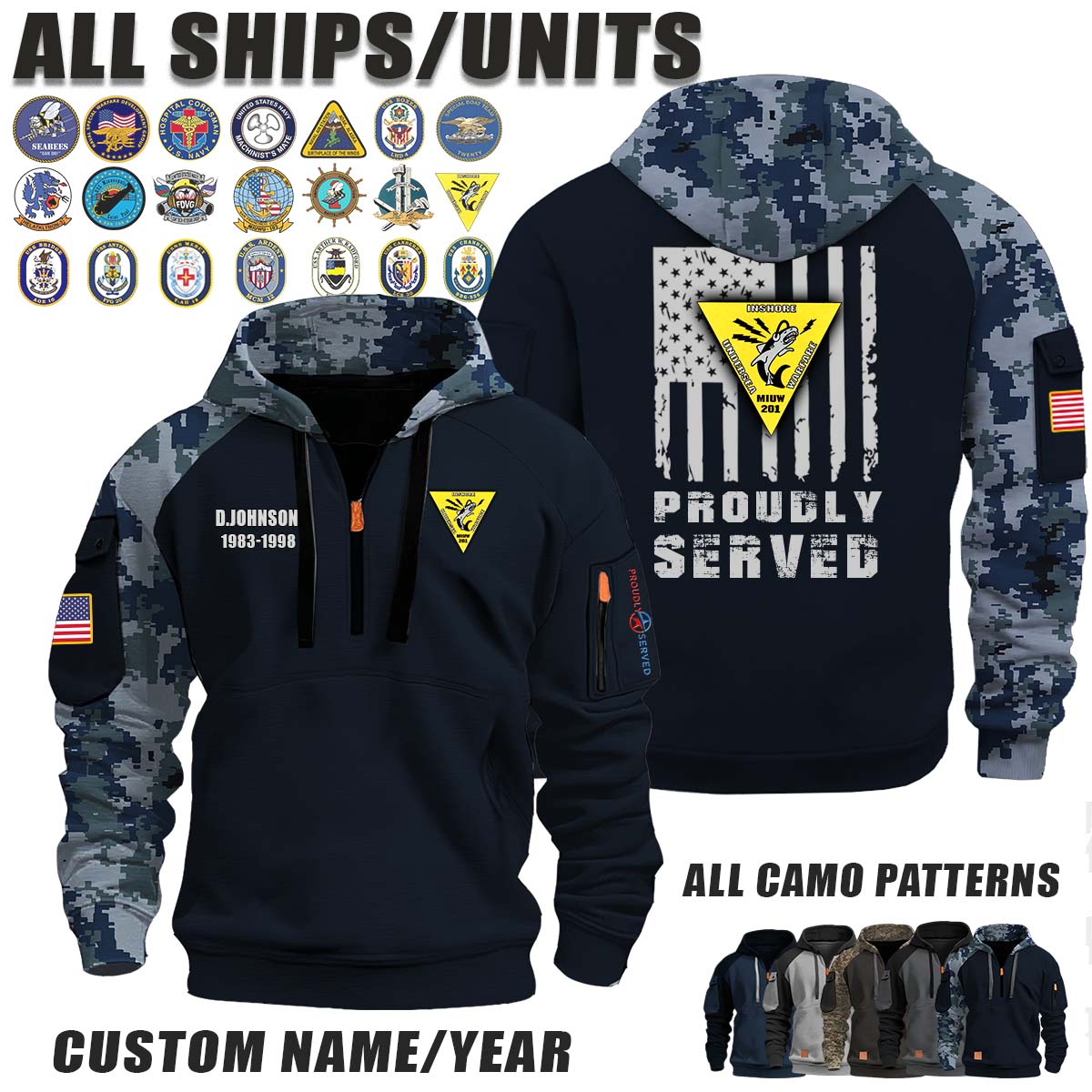 MIUWU-201 Mobile Inshore Undersea Warfare Unit 201_Camo Halfzip Hoodie