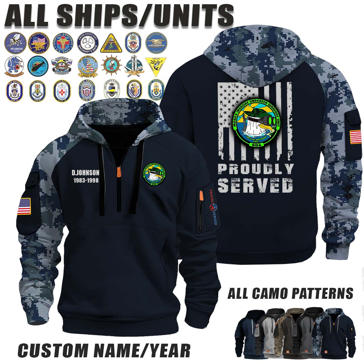 MIUWU-206 Mobile Inshore Undersea Warfare Unit 206_Camo Halfzip Hoodie