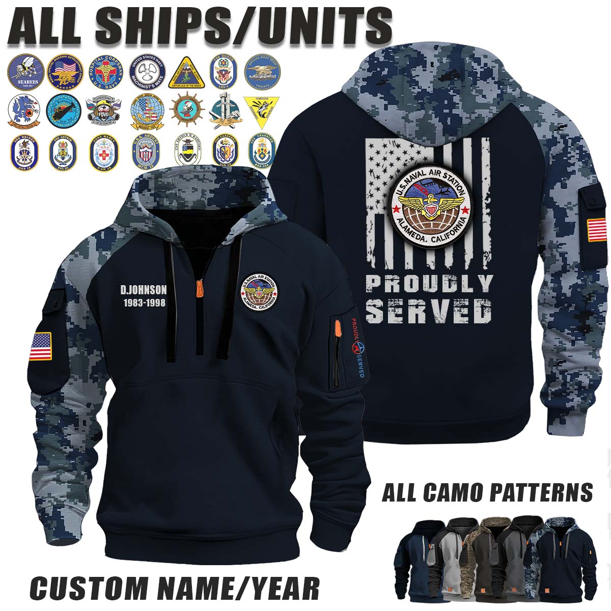 NAS Naval Air Station Alameda_Camo Halfzip Hoodie