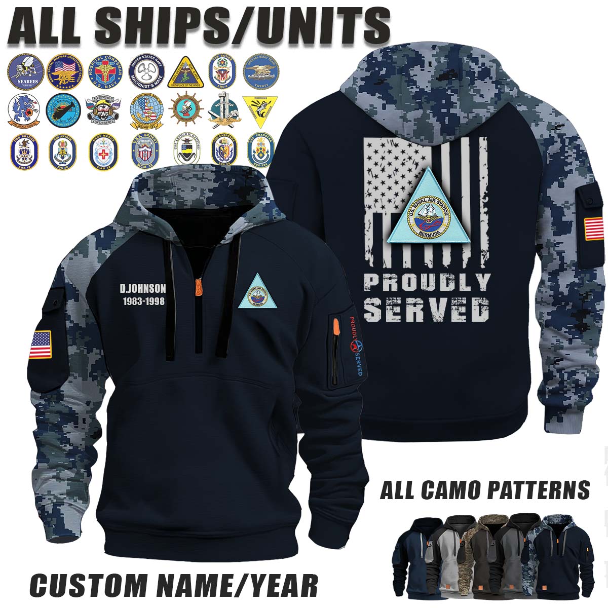 NAS Naval Air Station Bermuda_Camo Halfzip Hoodie