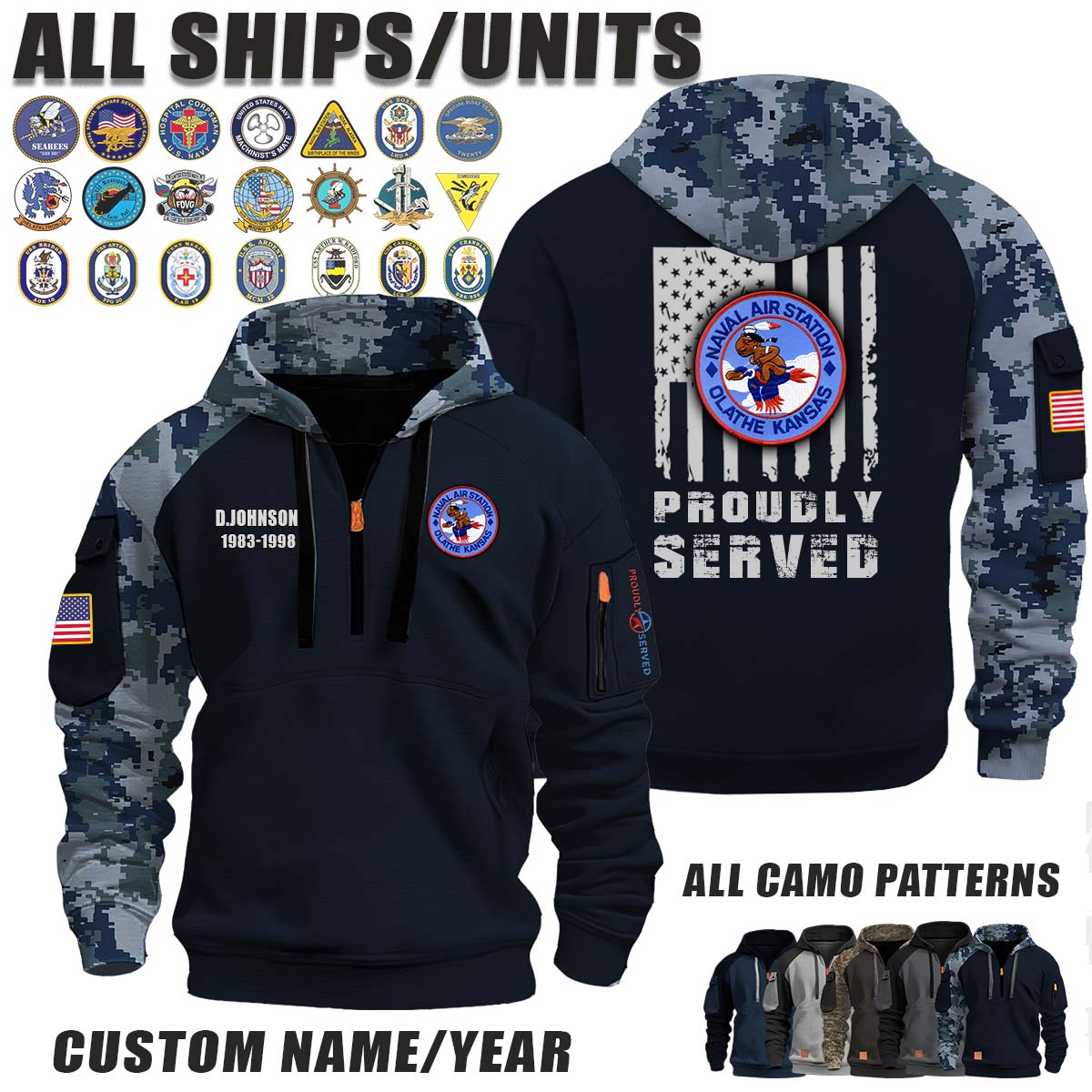 NAS Naval Air Station Olathe_Camo Halfzip Hoodie