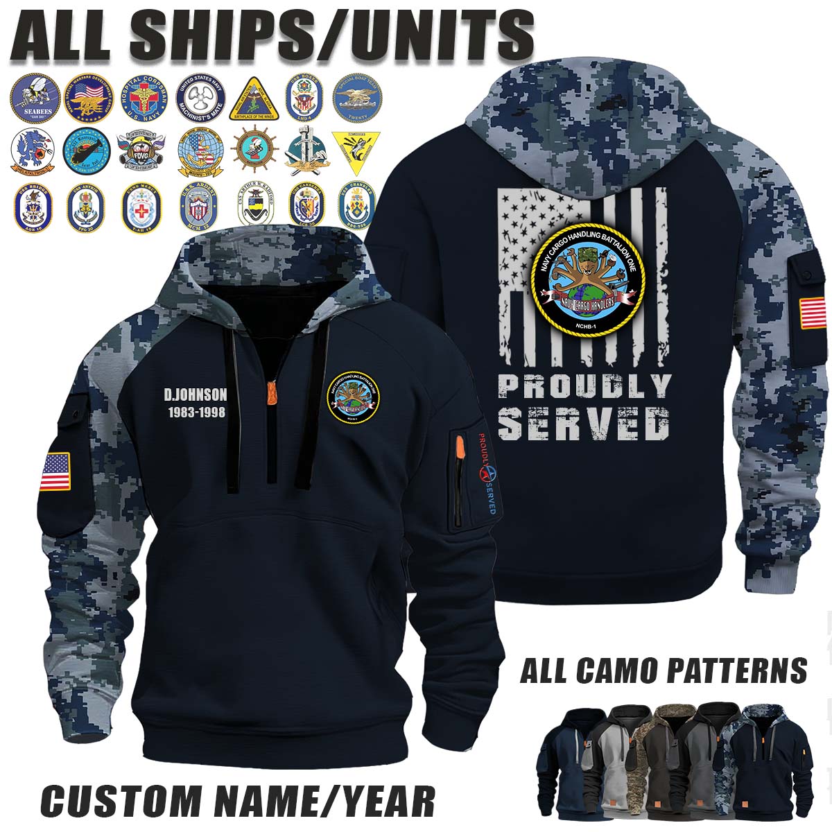 NCHB-1 Navy Cargo Handling Battalion 1_Camo Halfzip Hoodie