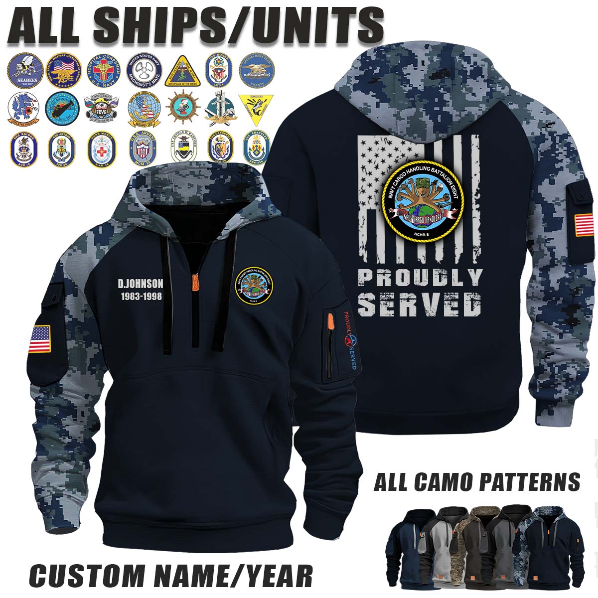 NCHB-8 Navy Cargo Handling Battalion 8_Camo Halfzip Hoodie