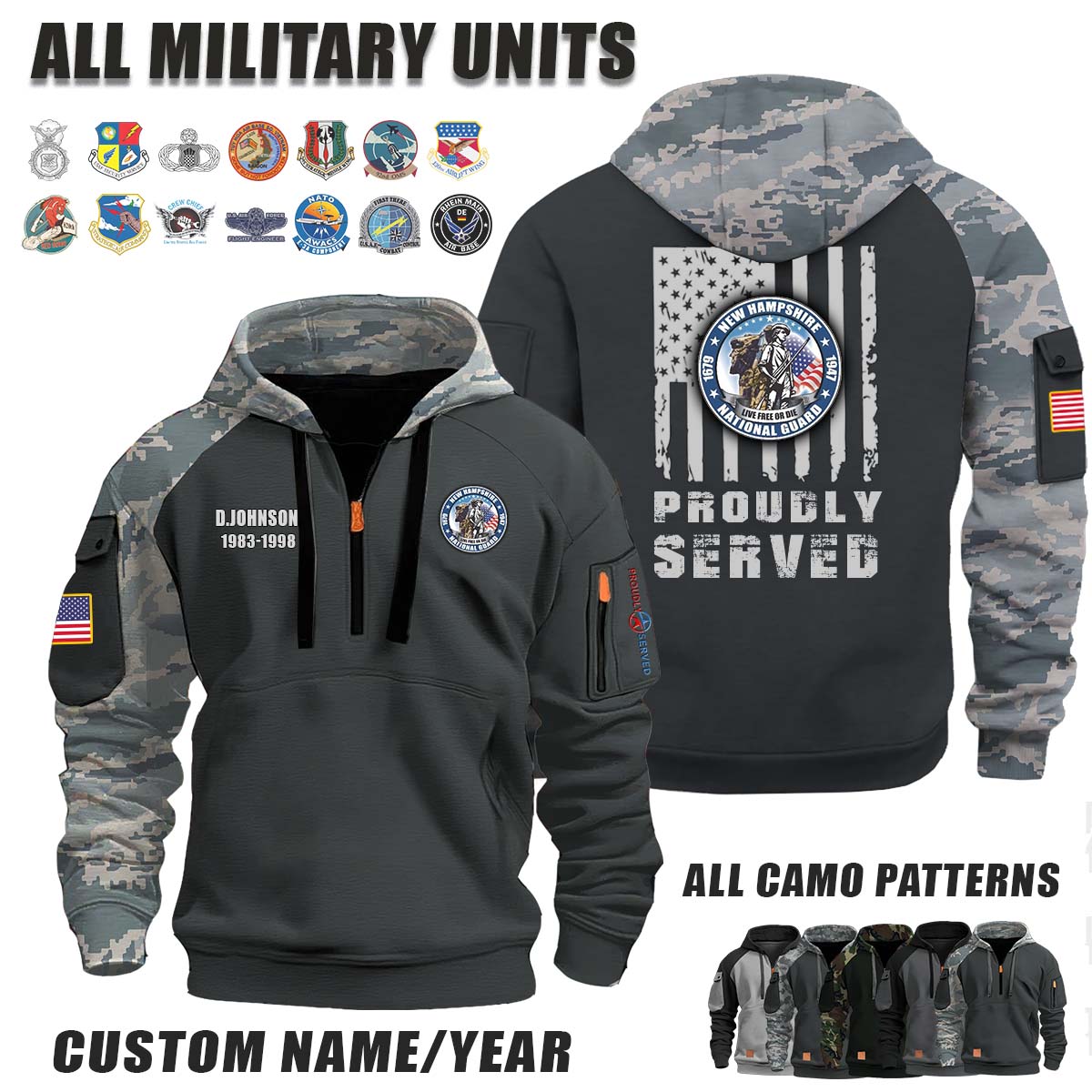 NH ANG New Hampshire Air National Guard_Camo Halfzip Hoodie