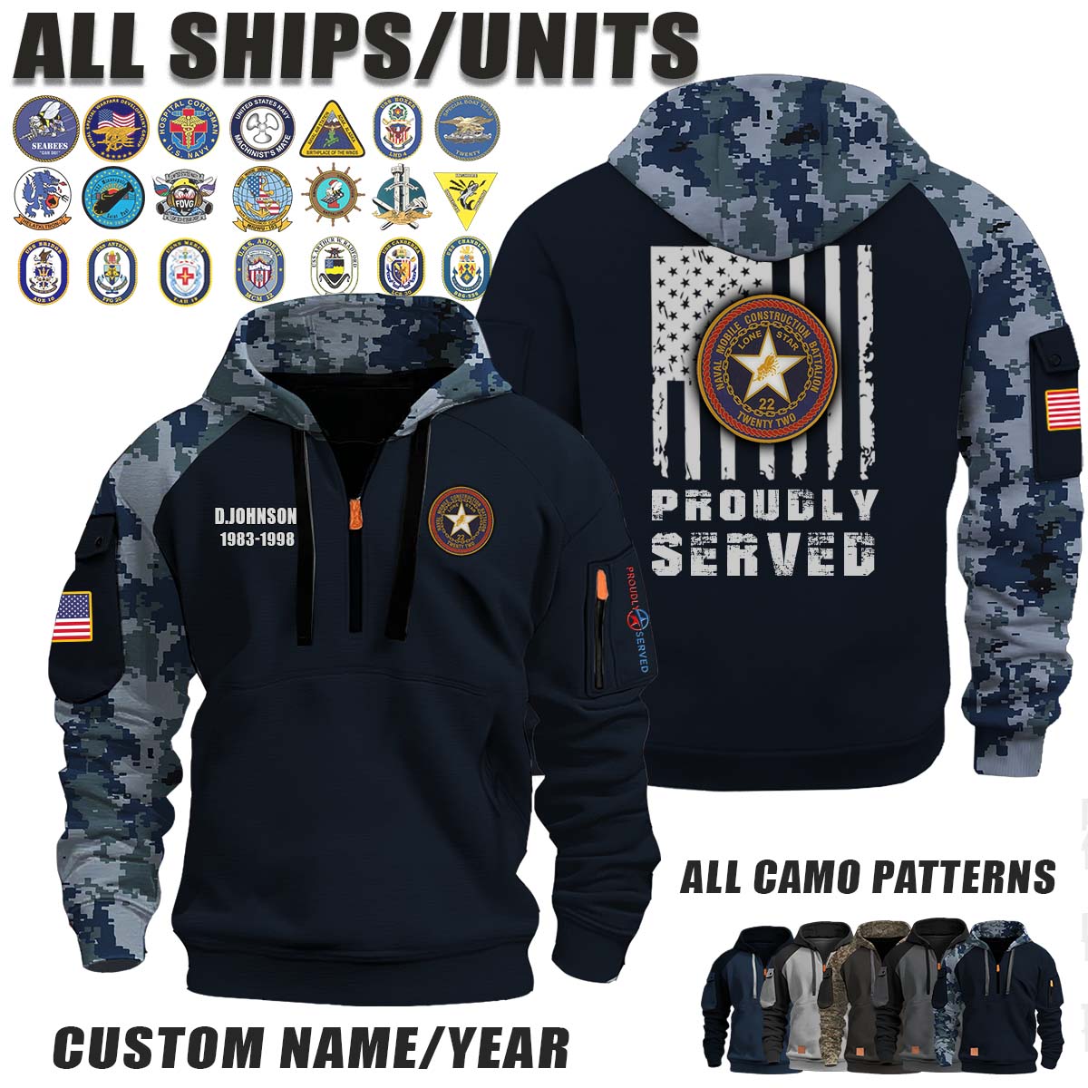 NMCB-22 Naval Mobile Construction Battalion 22_Camo Halfzip Hoodie