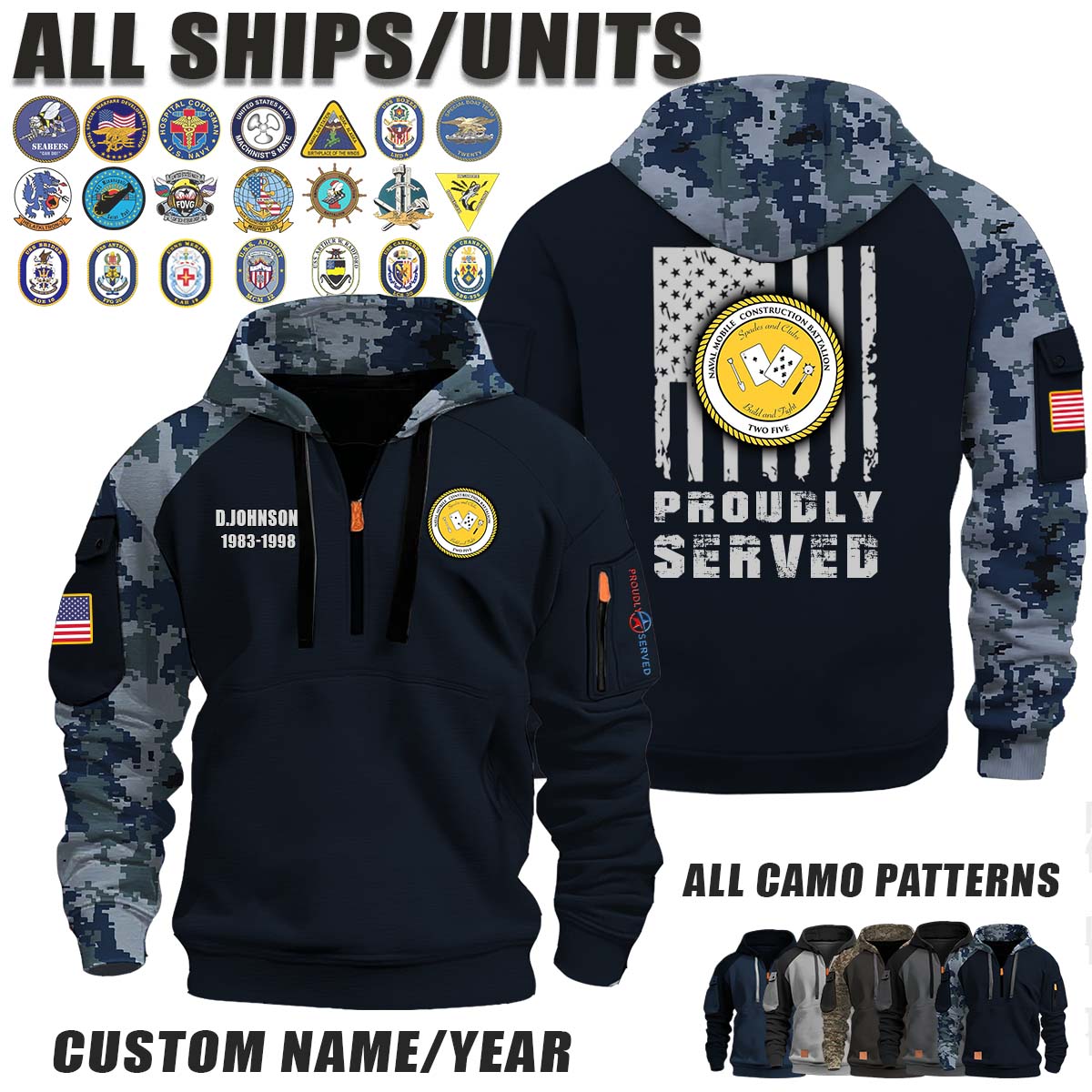 NMCB-25 Naval Mobile Construction Battalion 25_Camo Halfzip Hoodie