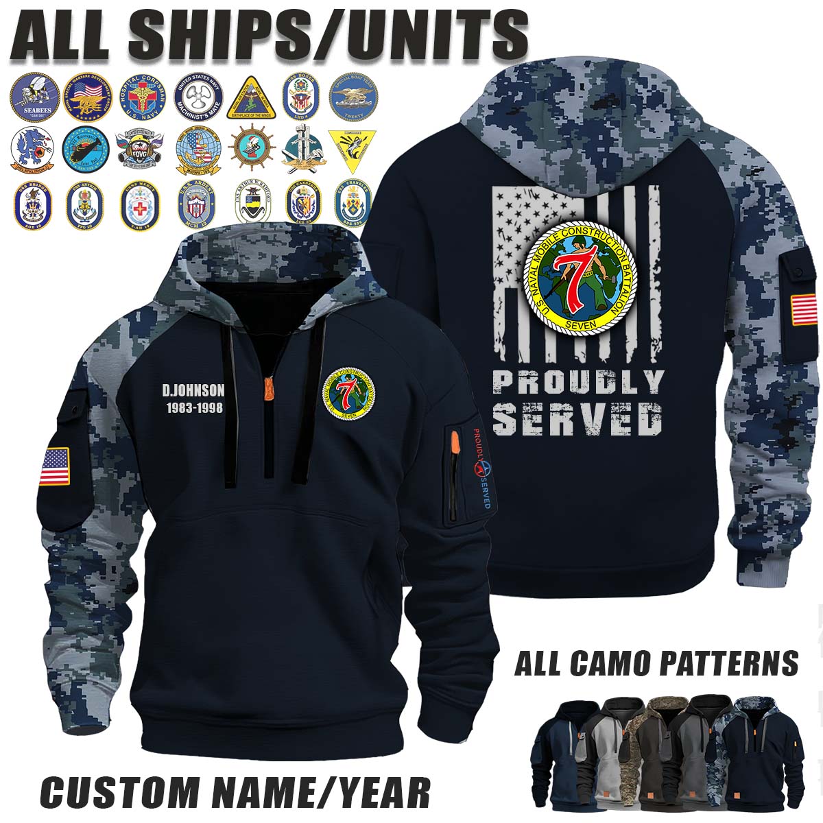 NMCB-7 Naval Mobile Construction Battalion 7_Camo Halfzip Hoodie