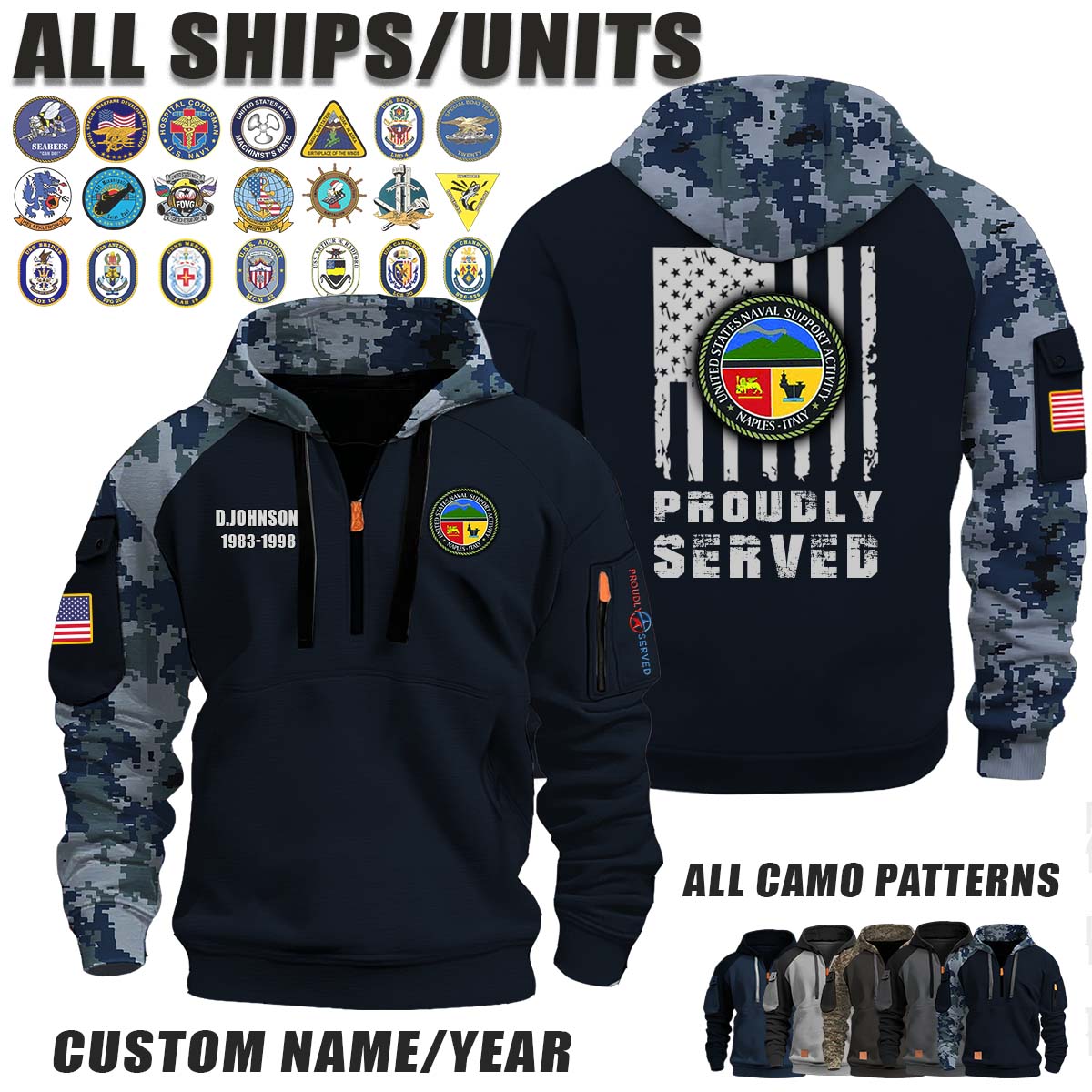 NSA Naval Support Activity Naples_Camo Halfzip Hoodie