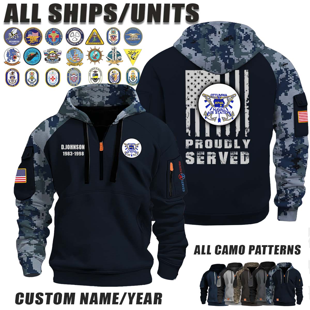 Ottumwa Naval Air Station NAS Ottumwa_Camo Halfzip Hoodie