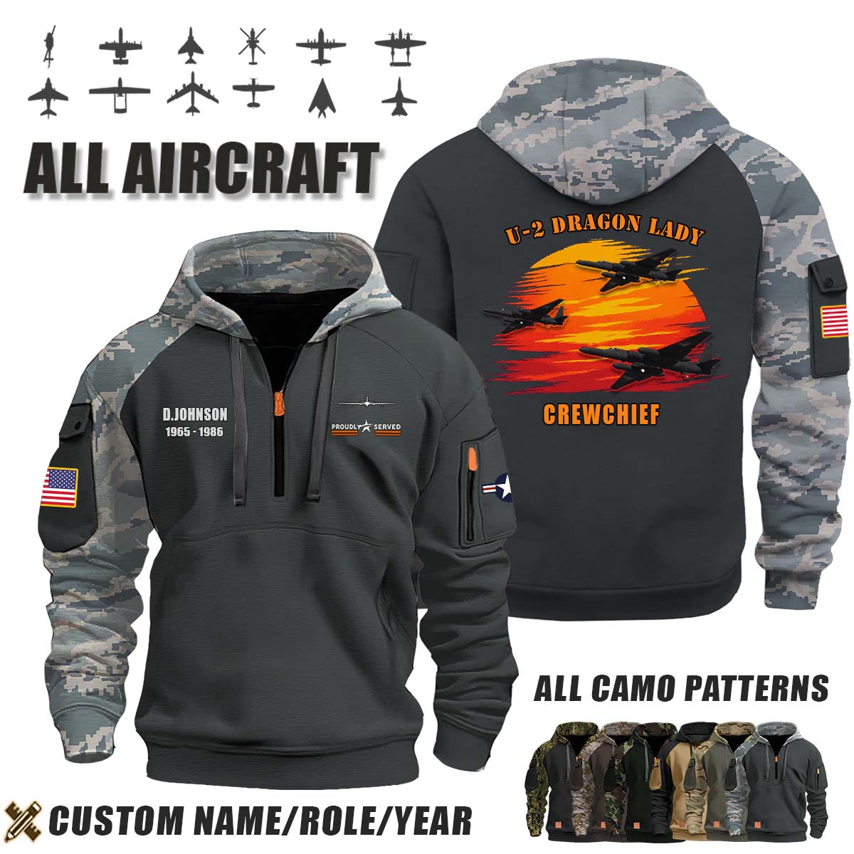U-2 Dragon Lady U2_Sunset Camo Halfzip Hoodie