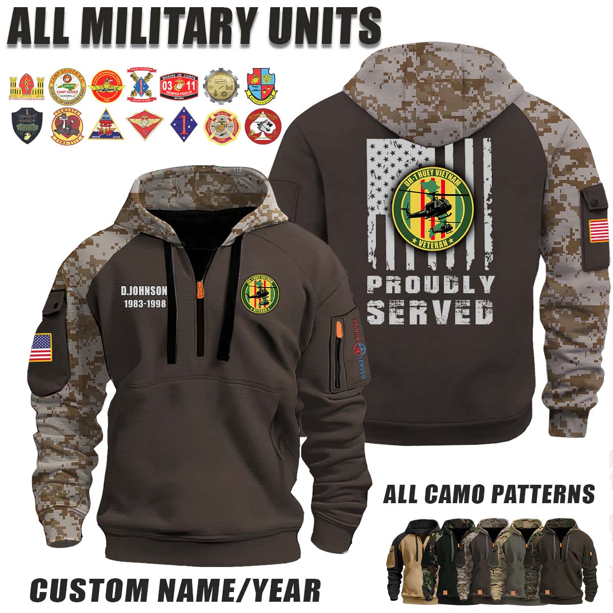 UH-1 Huey Vietnam_Camo Halfzip Hoodie