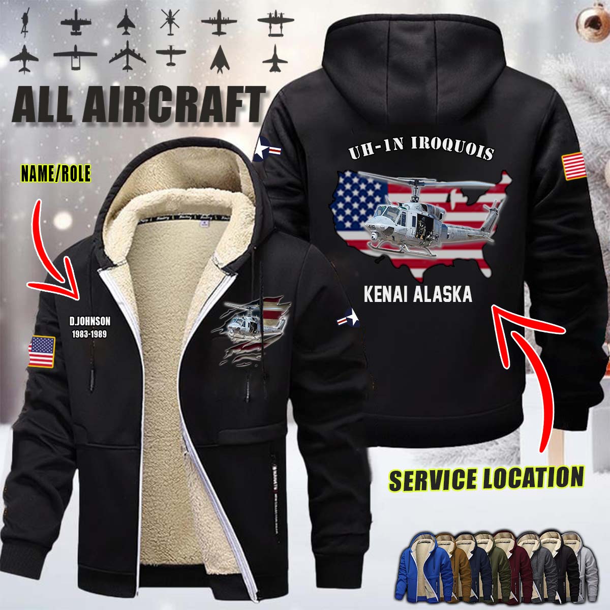 UH-1N Iroquois UH1N Twin Huey USMC_Flag Fleece Zip Hoodie