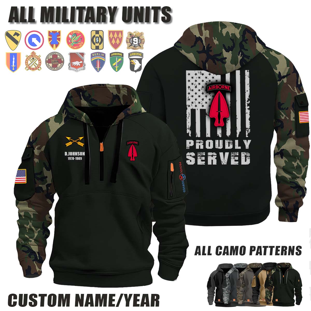 United States Army Special Operations Command (Airborne) (USASOC)_Camo Halfzip Hoodie
