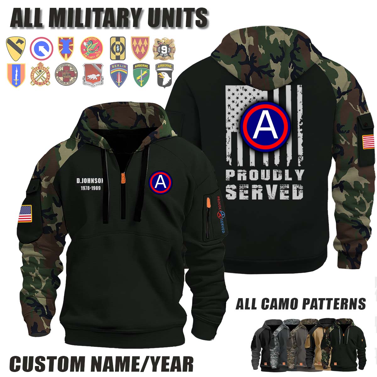 US Army Central Command (CENTCOM) Patton's Own 3rd Army_Camo Halfzip Hoodie