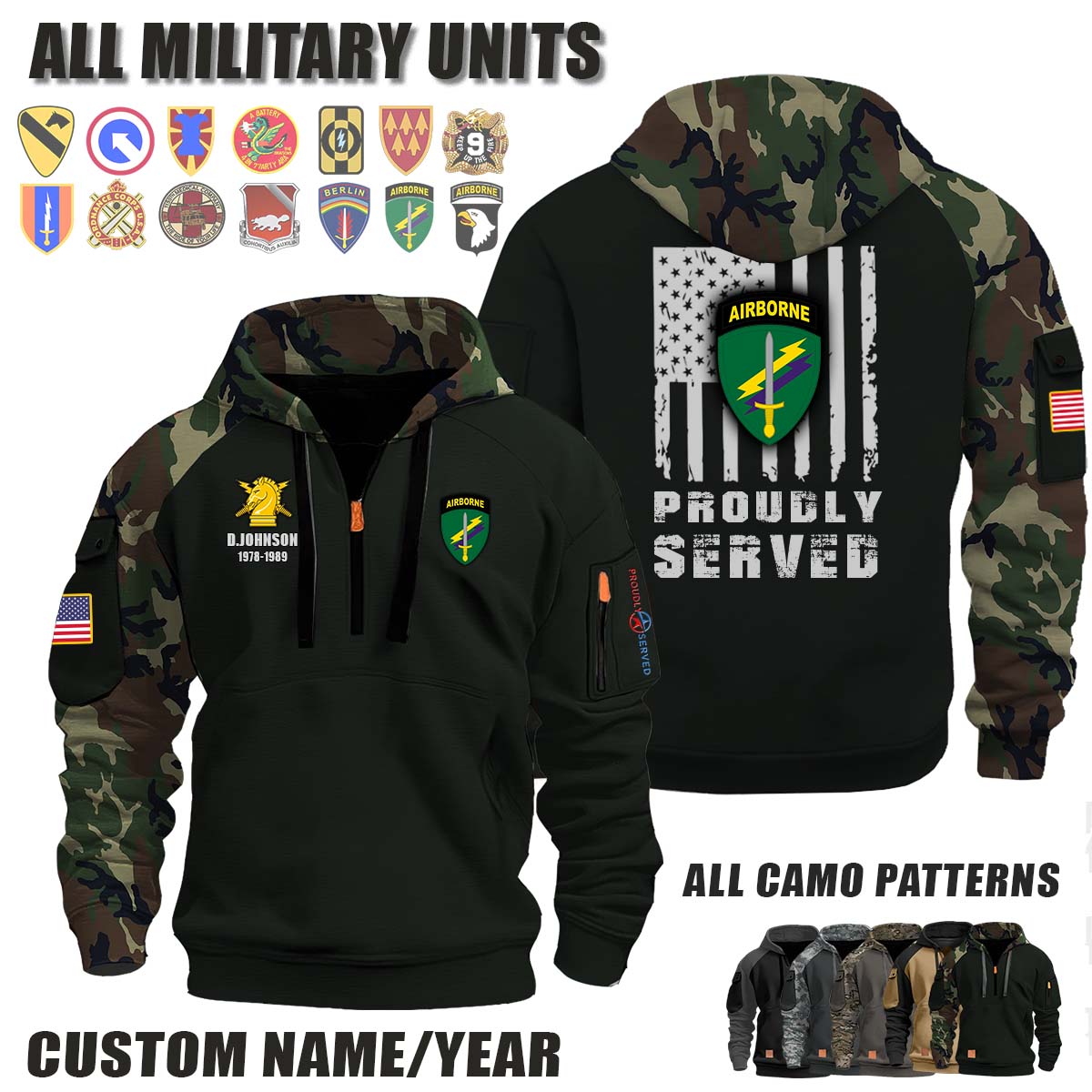 US Army Civil Affairs & Psychological Operations Command (Airborne)_Camo Halfzip Hoodie