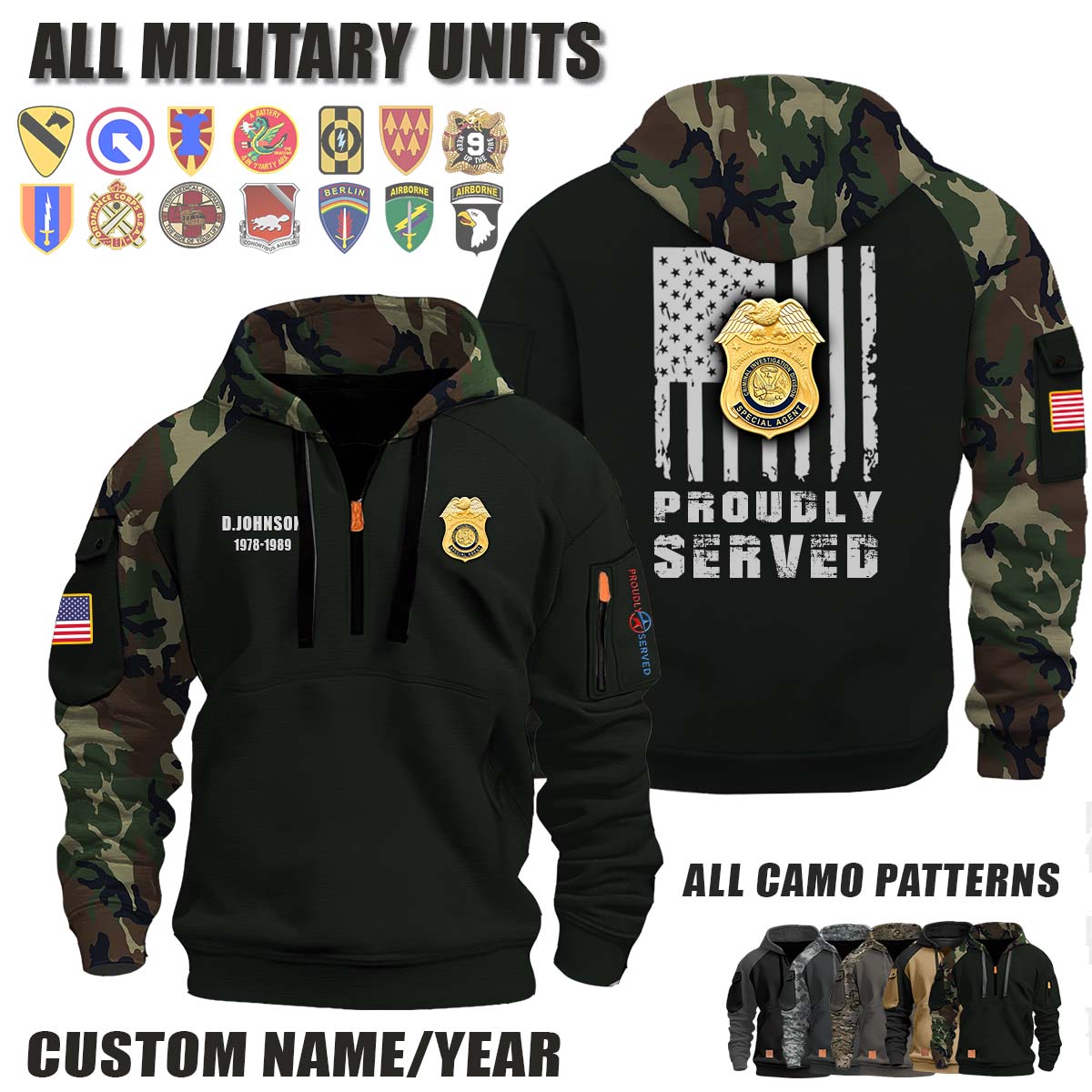 US Army Criminal Investigation Division_Camo Halfzip Hoodie