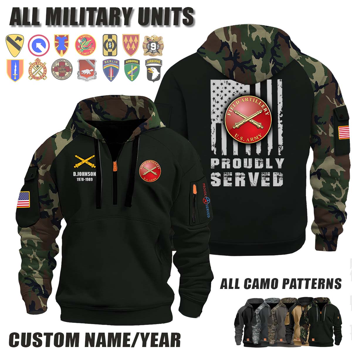 US Army Field Artillery Branch_Camo Halfzip Hoodie
