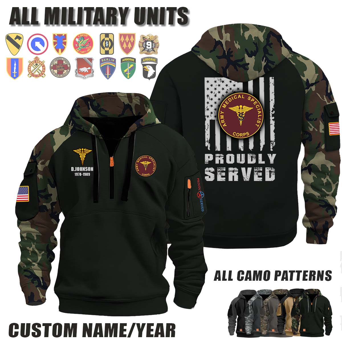 US Army Medical Specialist Corps_Camo Halfzip Hoodie