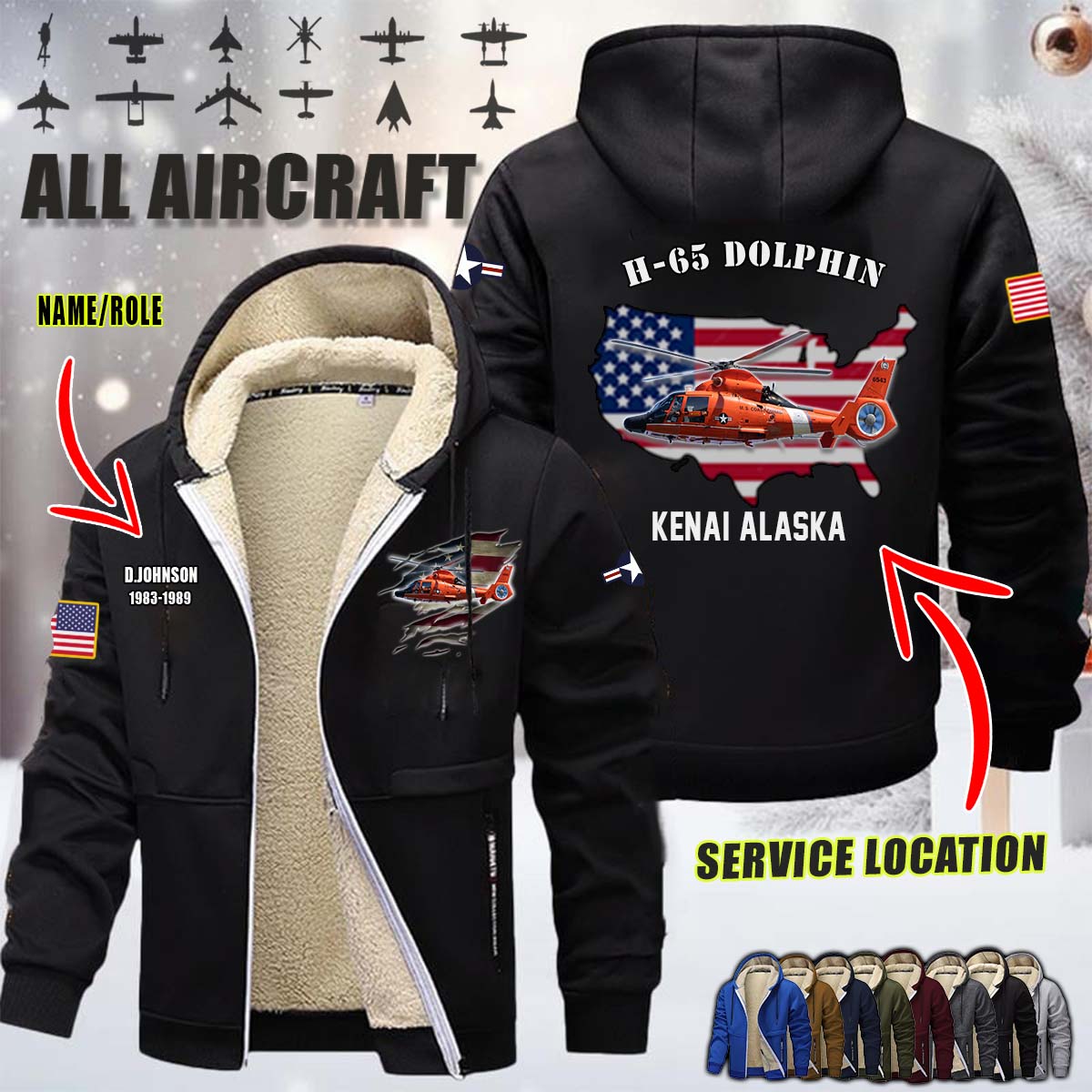 US Coast Guard H-65 Dolphin H65 USCG_Flag Fleece Zip Hoodie