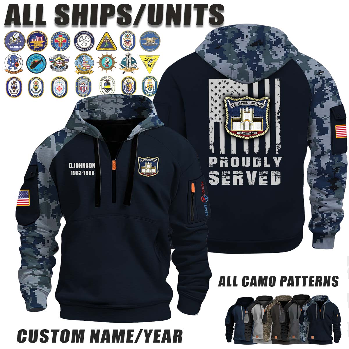 US Naval Base Subic Bay_Camo Halfzip Hoodie
