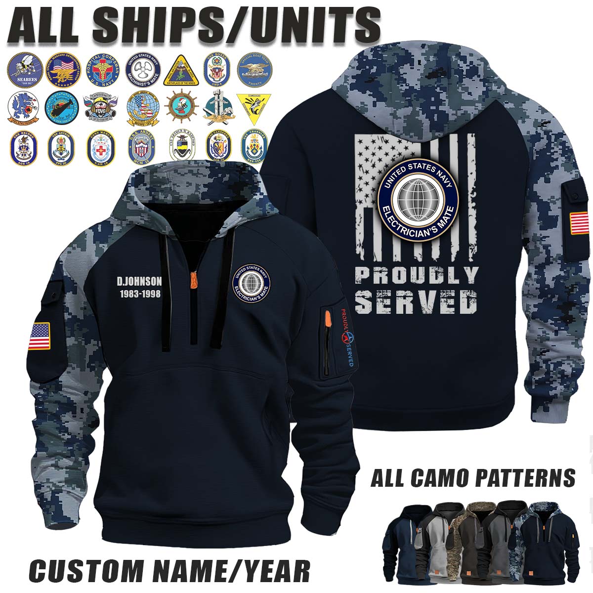 US Navy Electrician's Mate (EM)_Camo Halfzip Hoodie