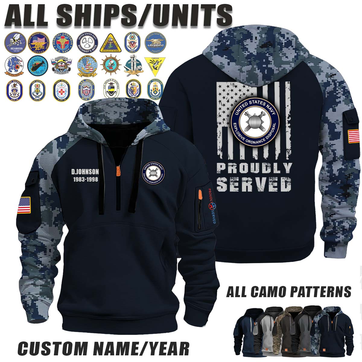 US Navy Explosive Ordnance Disposal (EOD)_Camo Halfzip Hoodie