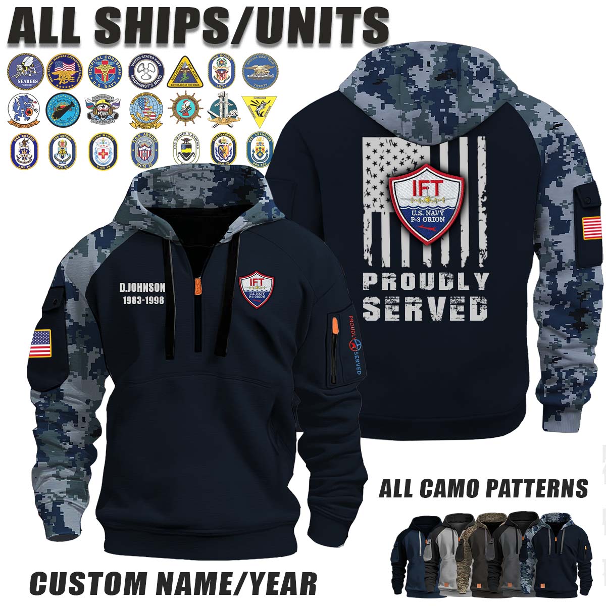 US Navy P-3 IFT_Camo Halfzip Hoodie