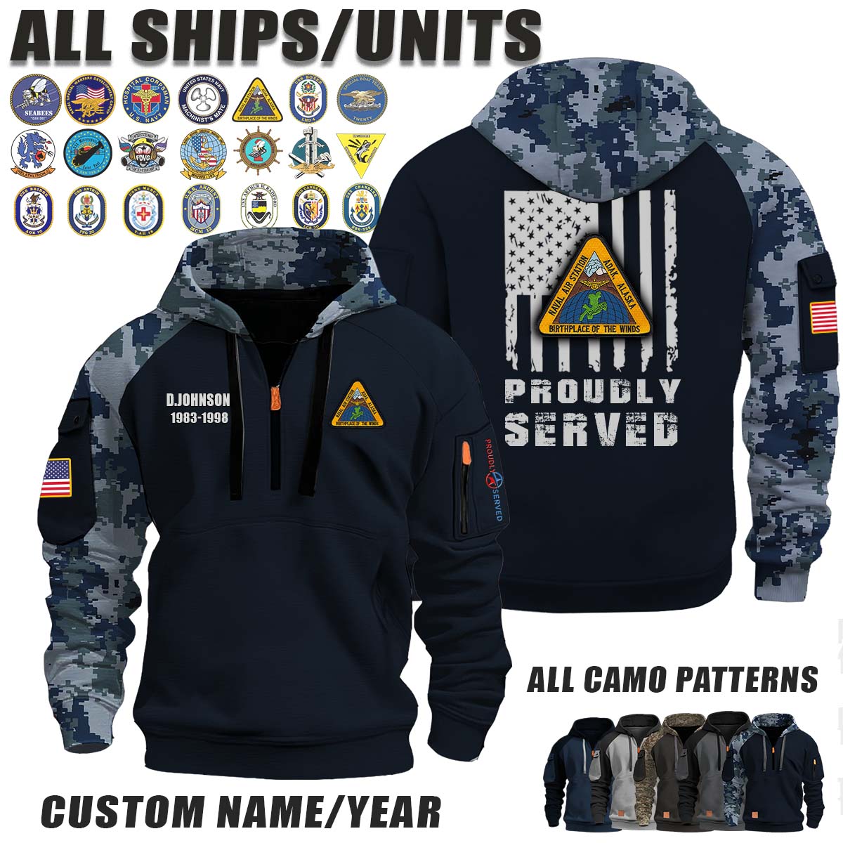 US Navy Seabees Adak_Camo Halfzip Hoodie