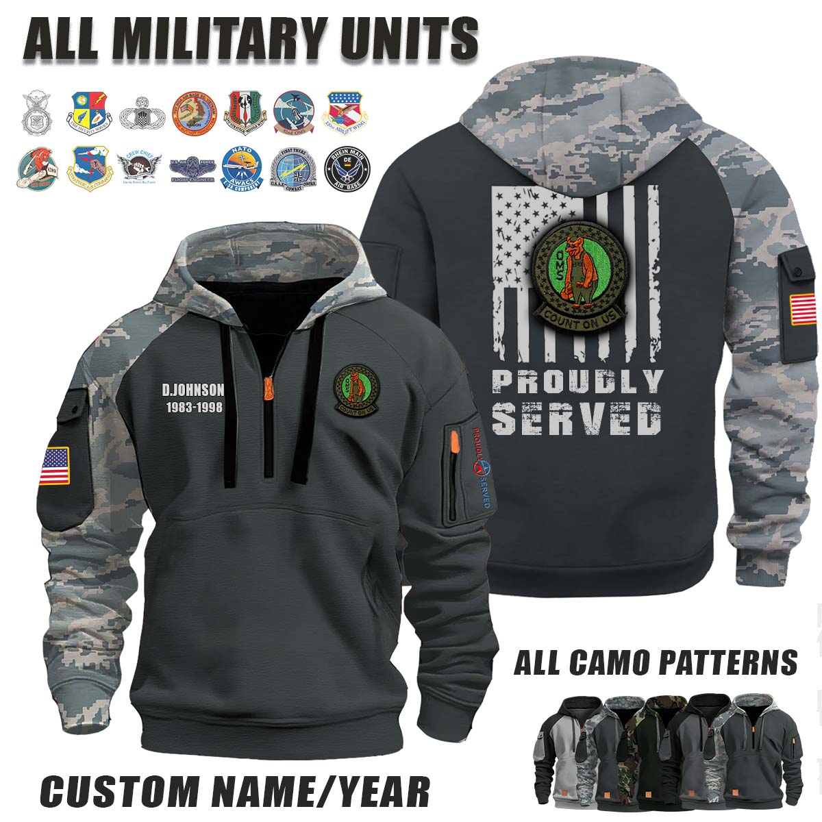 USAF OMS Count On Us Flash_Camo Halfzip Hoodie
