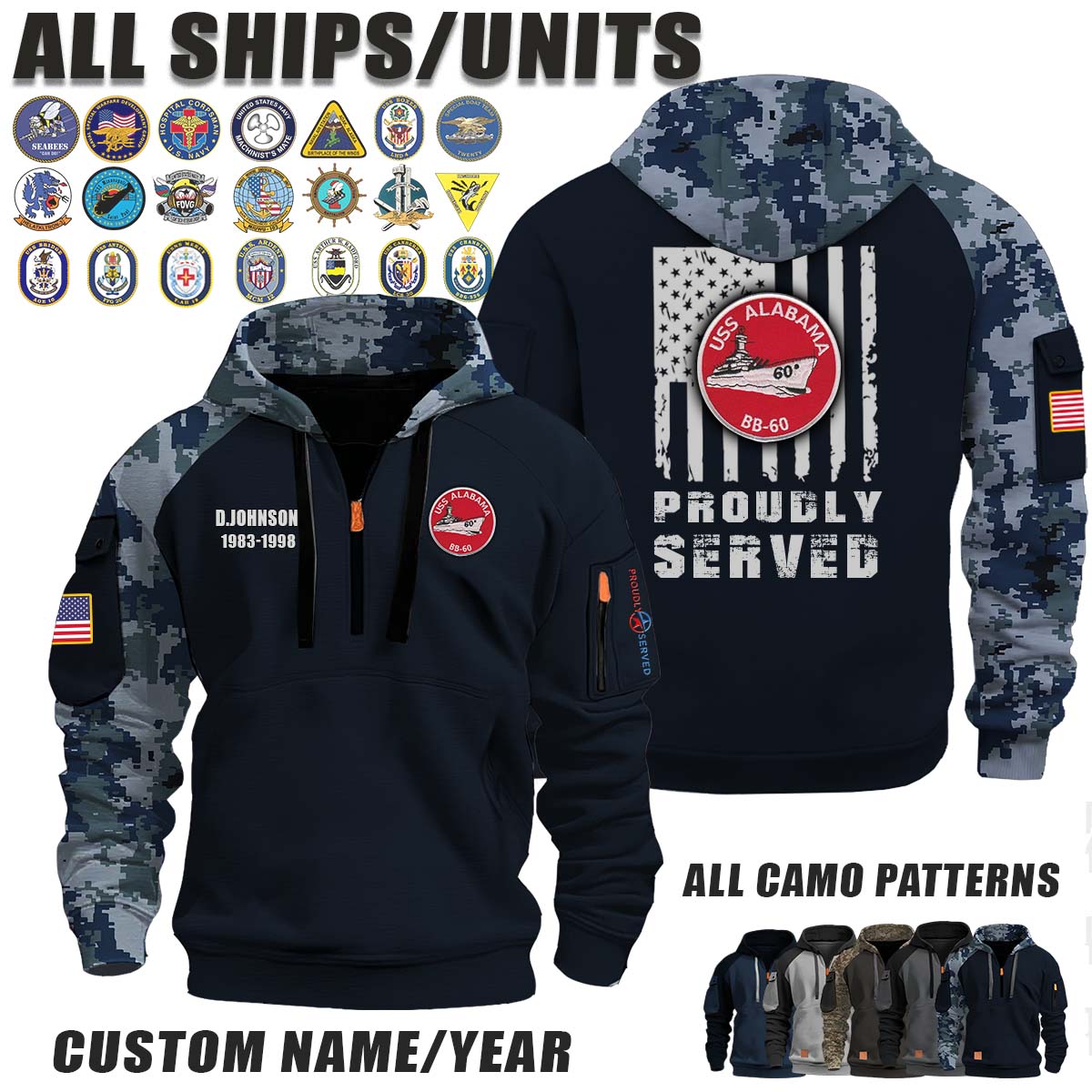 USS Alabama (BB-60)_Camo Halfzip Hoodie