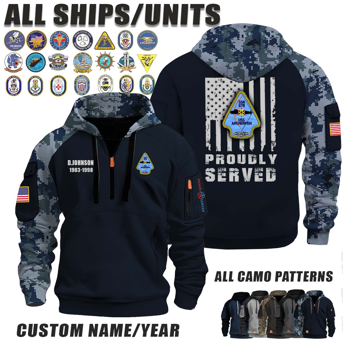 USS Archerfish (SSN-678)_Camo Halfzip Hoodie