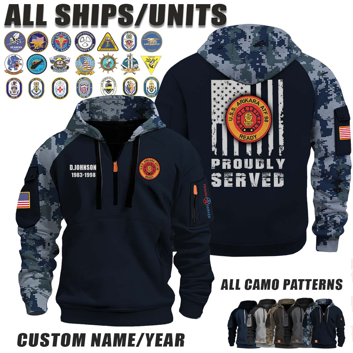 USS Arikara (ATF-98)_Camo Halfzip Hoodie