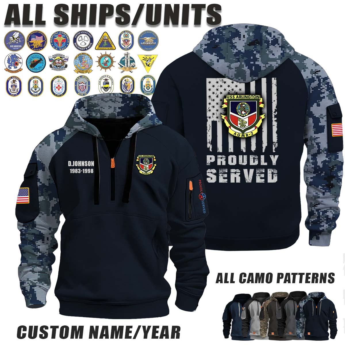 USS Arlington (AGMR-2)_Camo Halfzip Hoodie