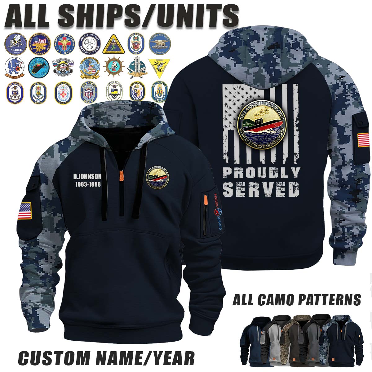 USS Asheville (SSN-758)_Camo Halfzip Hoodie