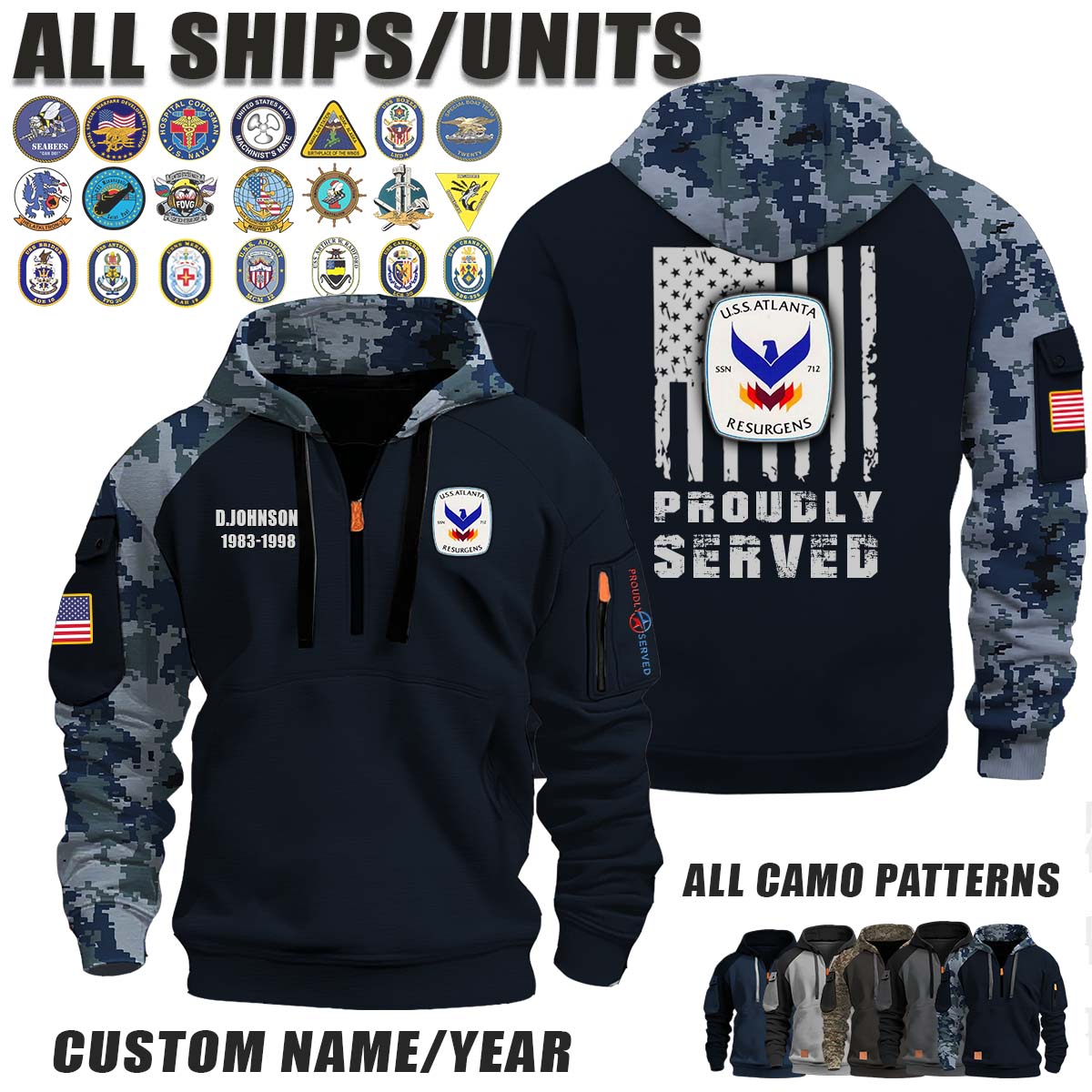 USS Atlanta (SSN-712)_Camo Halfzip Hoodie