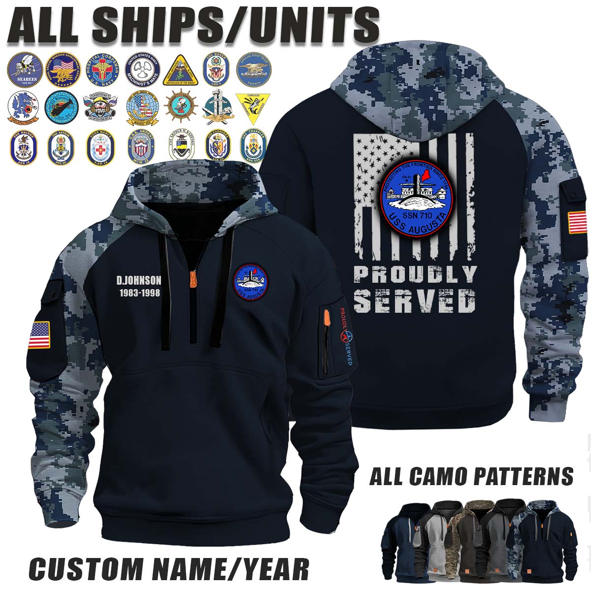 USS Augusta (SSN-710)_Camo Halfzip Hoodie