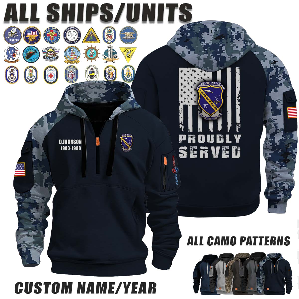 USS Badger (FF-1071)_Camo Halfzip Hoodie