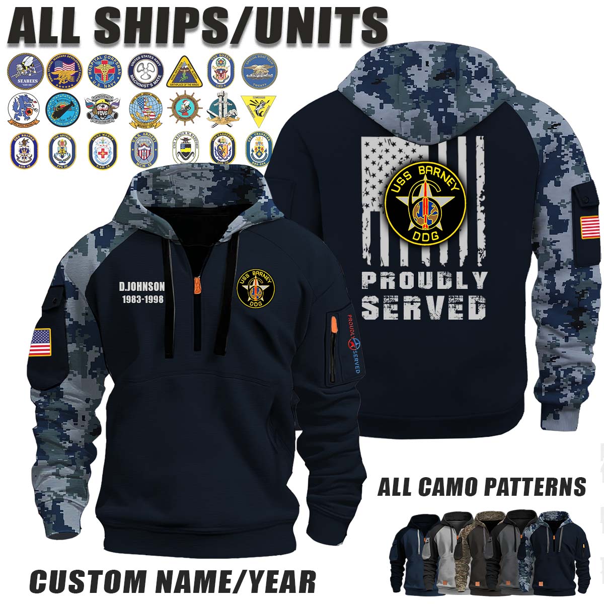 USS Barney (DDG-6)_Camo Halfzip Hoodie