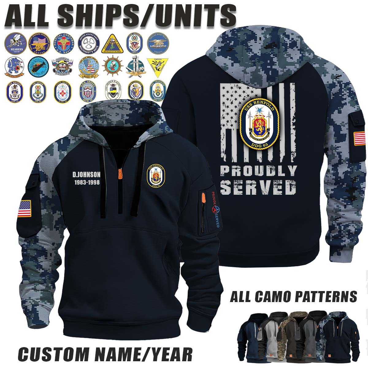 USS Benfold (DDG-65)_Camo Halfzip Hoodie