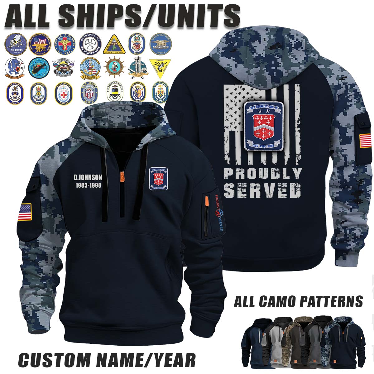 USS Berkeley (DDG-15)_Camo Halfzip Hoodie