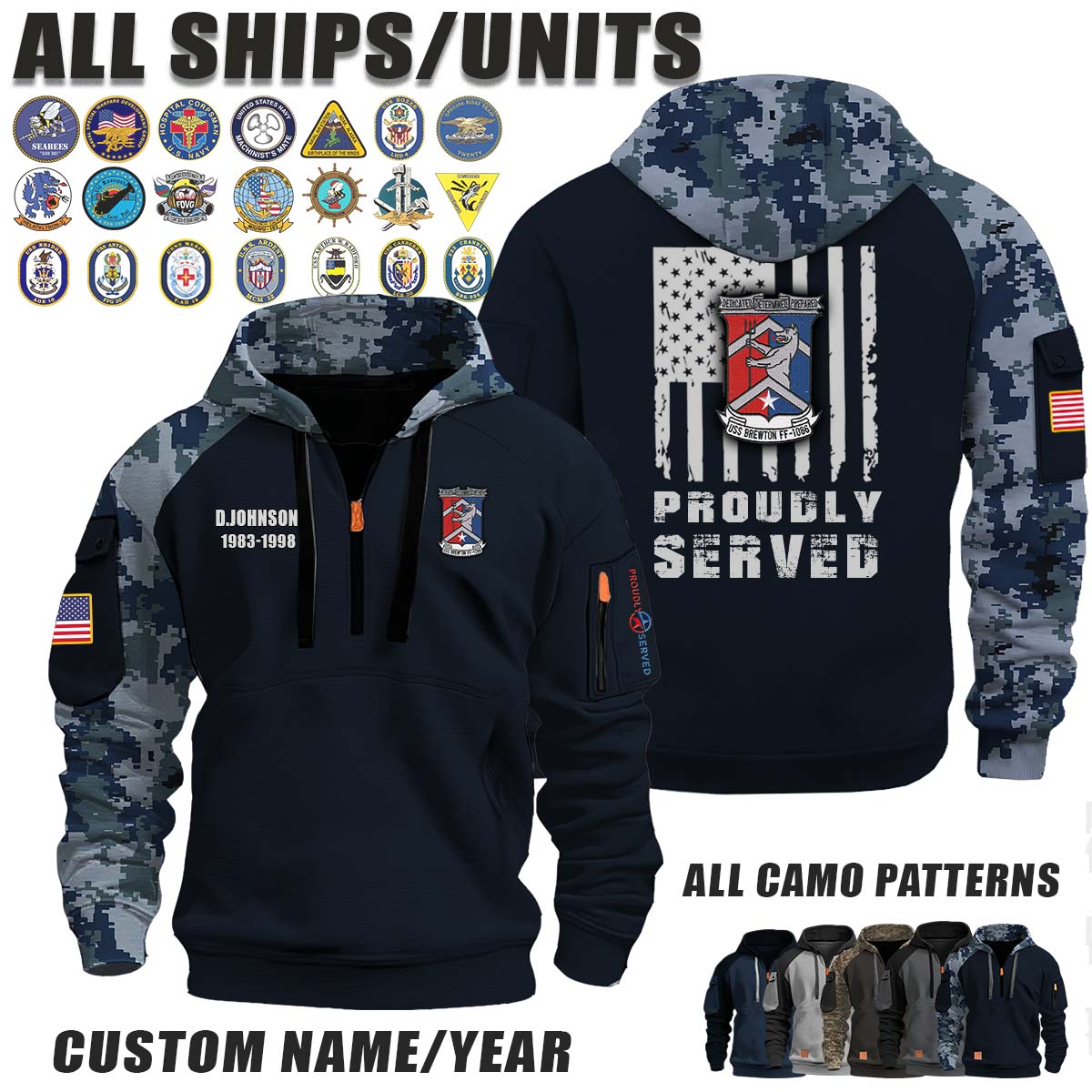 USS Brewton (FF-1086)_Camo Halfzip Hoodie