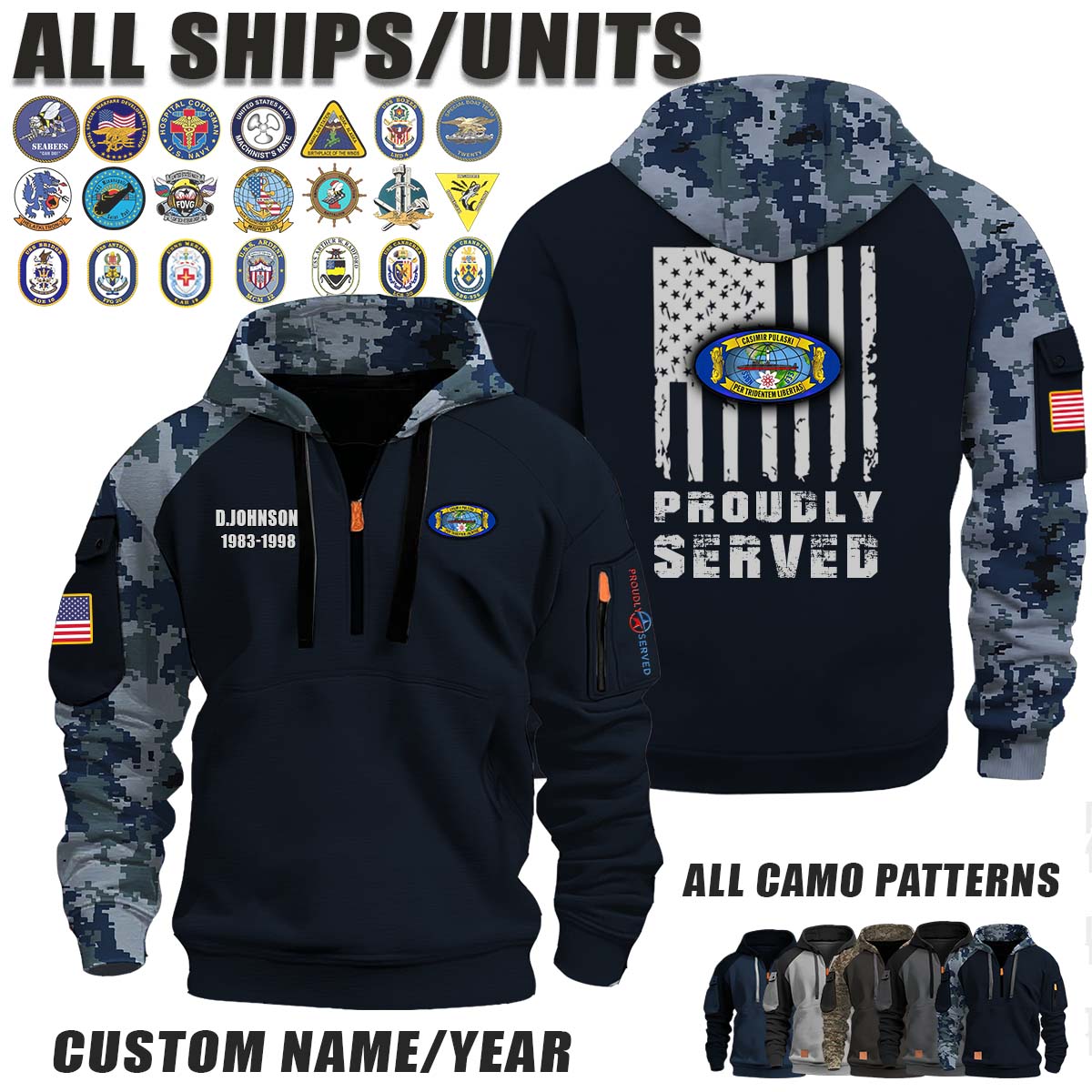 USS Casimir Pulaski (SSBN-633)_Camo Halfzip Hoodie