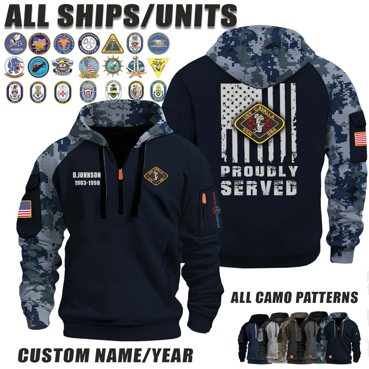 USS Cavalla (SSN-684)_Camo Halfzip Hoodie