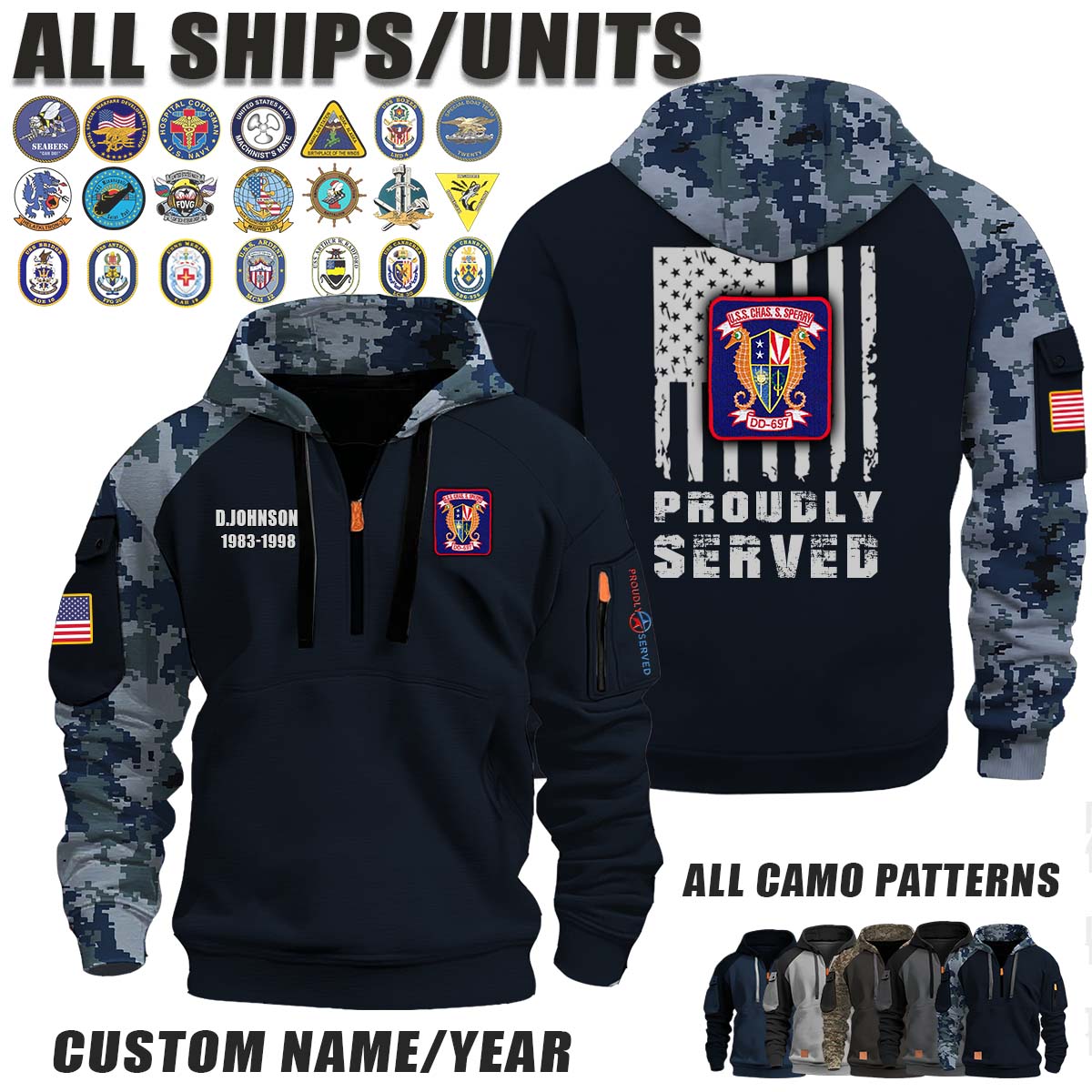 USS Charles S. Sperry (DD-697)_Camo Halfzip Hoodie
