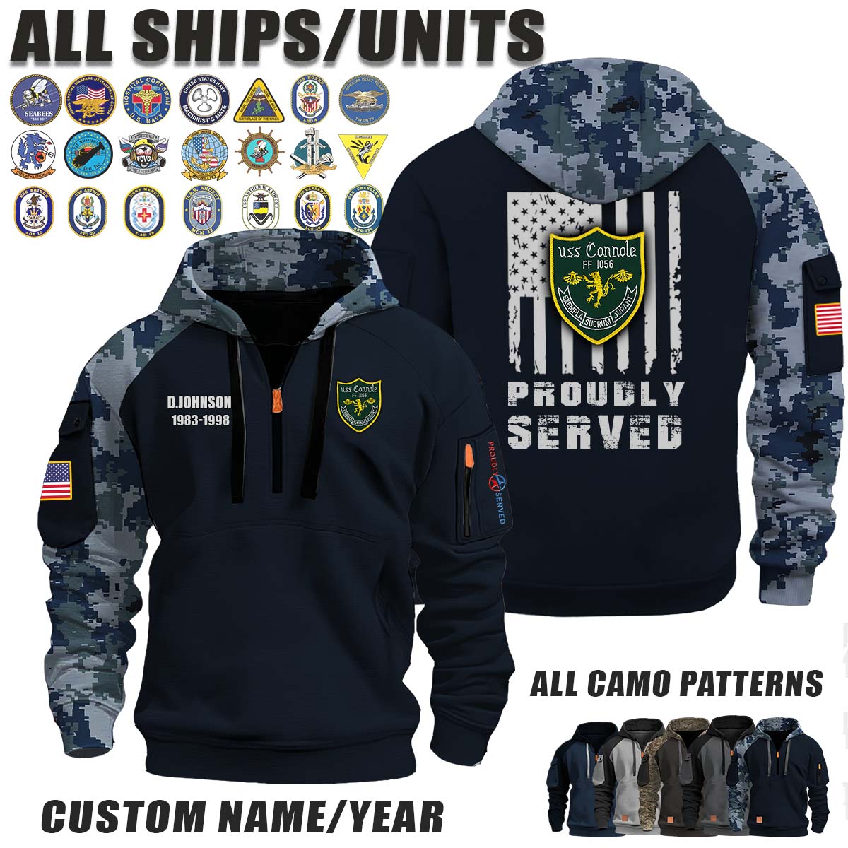 USS Connole (FF-1056)_Camo Halfzip Hoodie