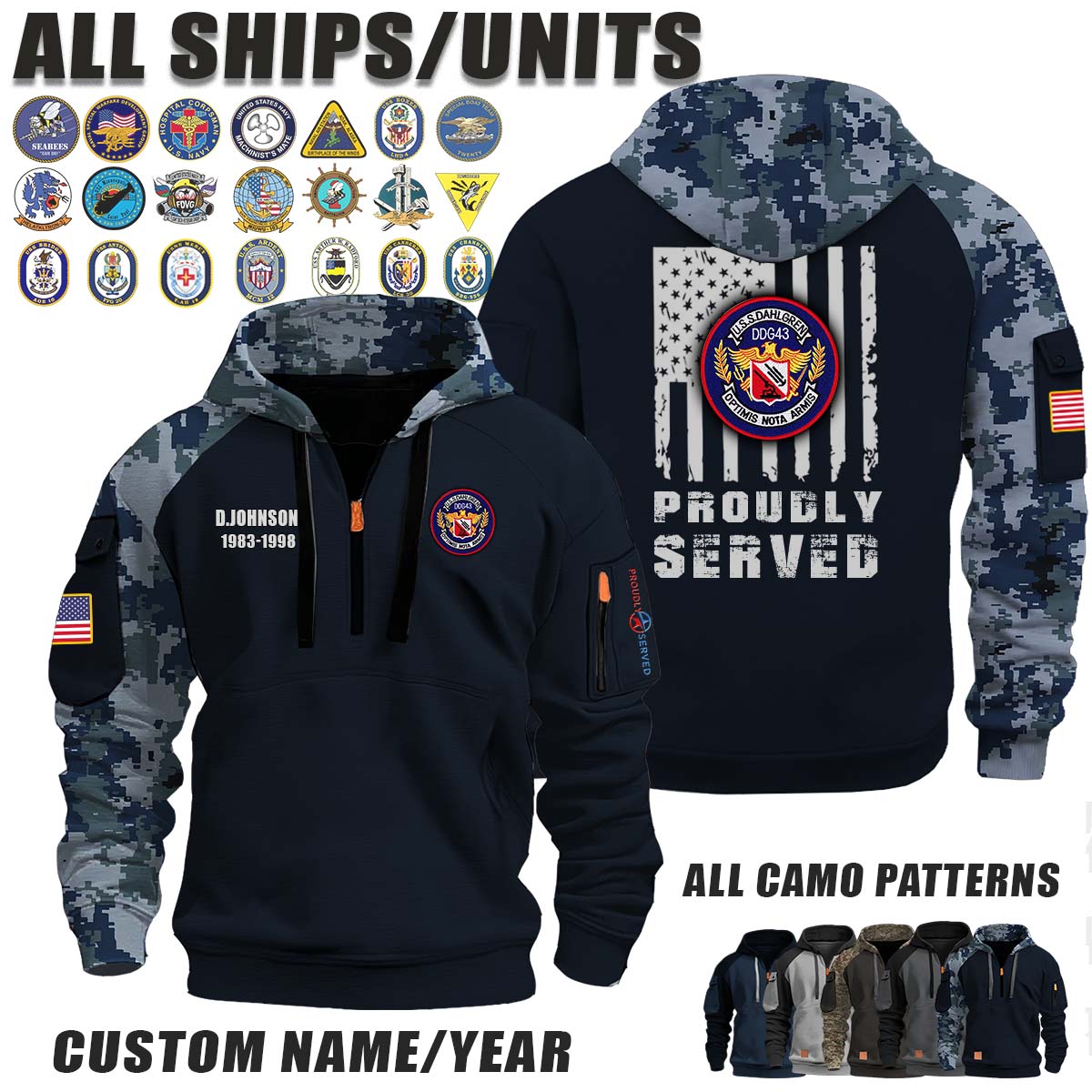 USS Dahlgren (DDG-43)_Camo Halfzip Hoodie